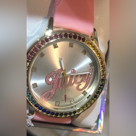 Juicy Couture black label pink silicon strap silver face rainbow dial‎ watch new main image 7